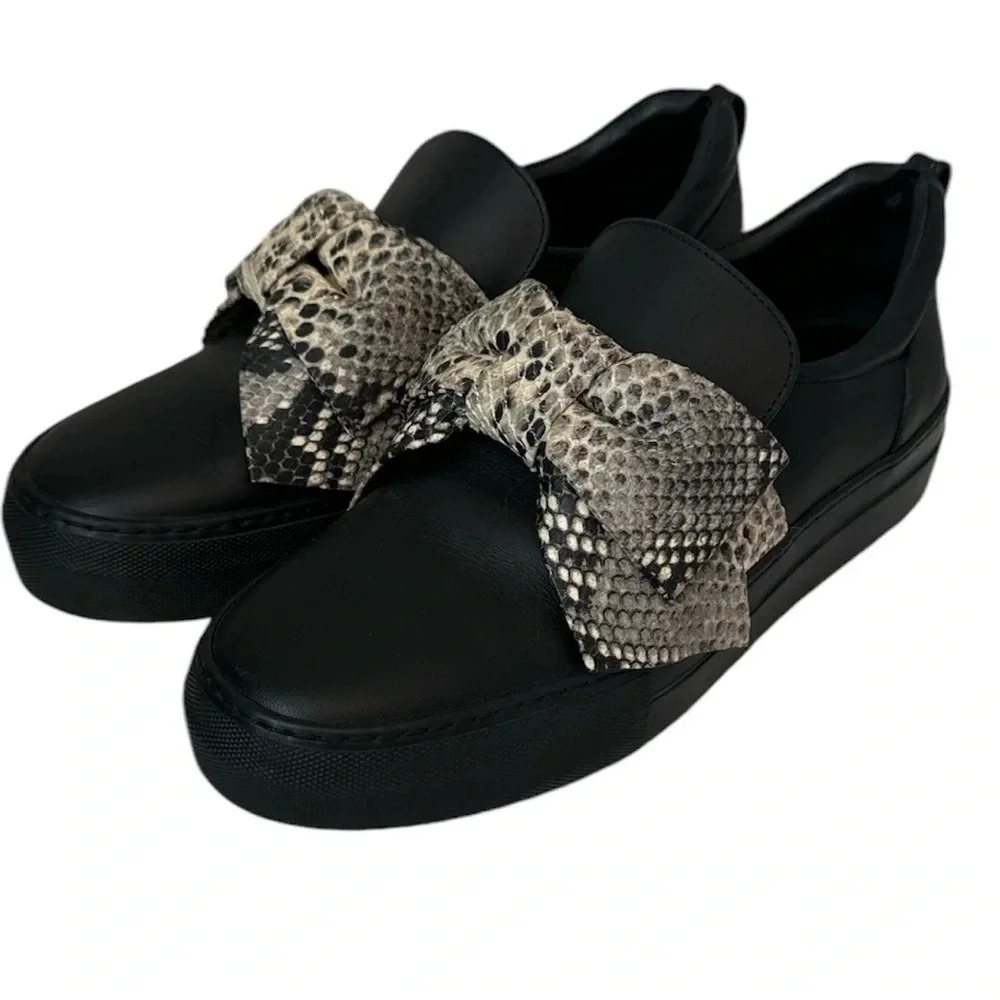 Buscemi Black Sneakers with Snake Print Bow